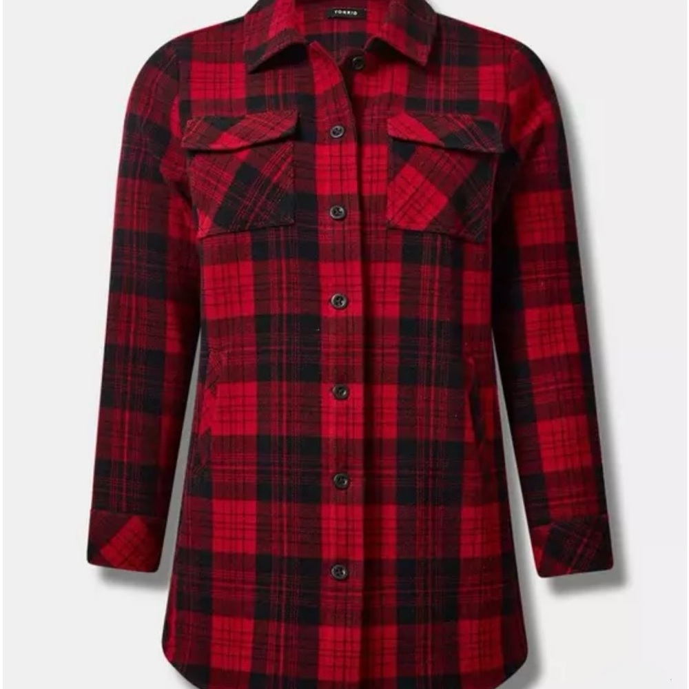 Torrid Cotton Brushed Midi Shacket in Helen Plaid Plus Size 2 - Picture 2 of 7